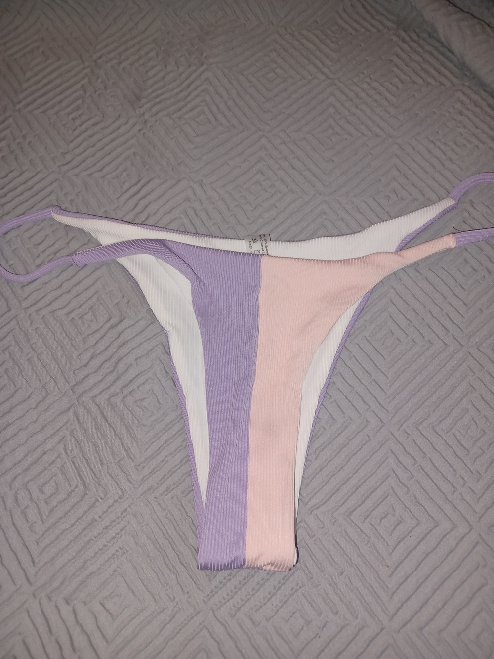 Colorblock Ribbed Bikini Bottoms - Purple, Pink & White